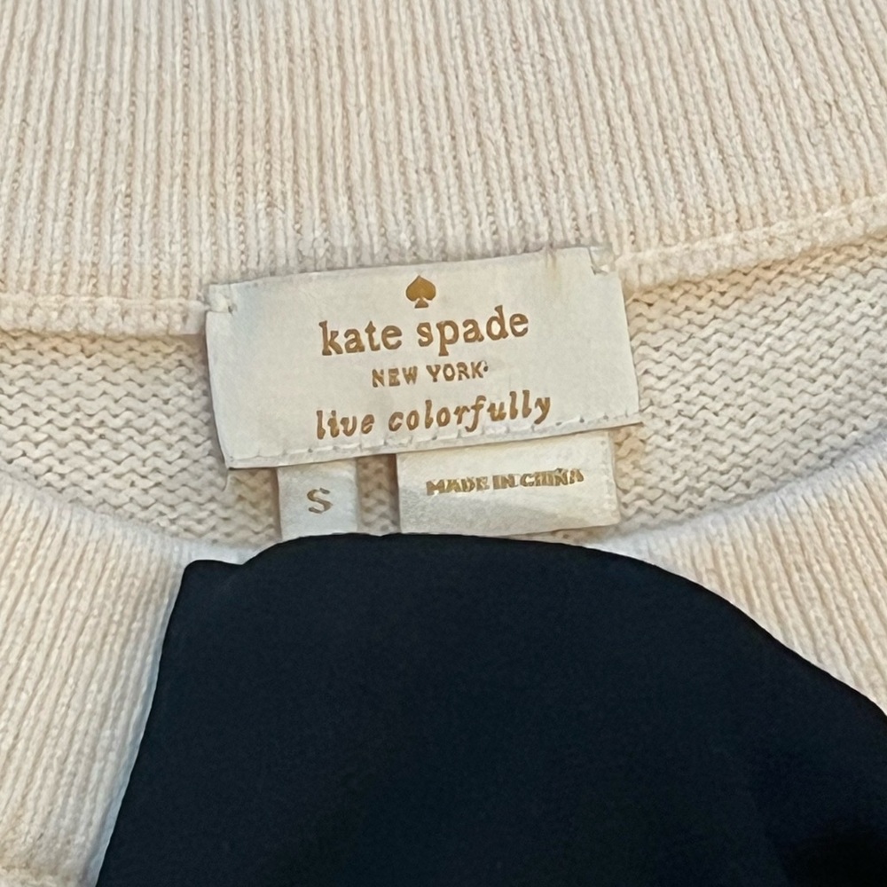 KATE SPADE Wool Bow Sweater Cream & Black Size Small - Picture 6 of 13